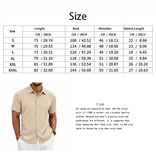 European and American Men's Casual Jacquard Shirt Men's Summer Solid Color Lapel Breathable Men's Short-Sleeved Shirt Top