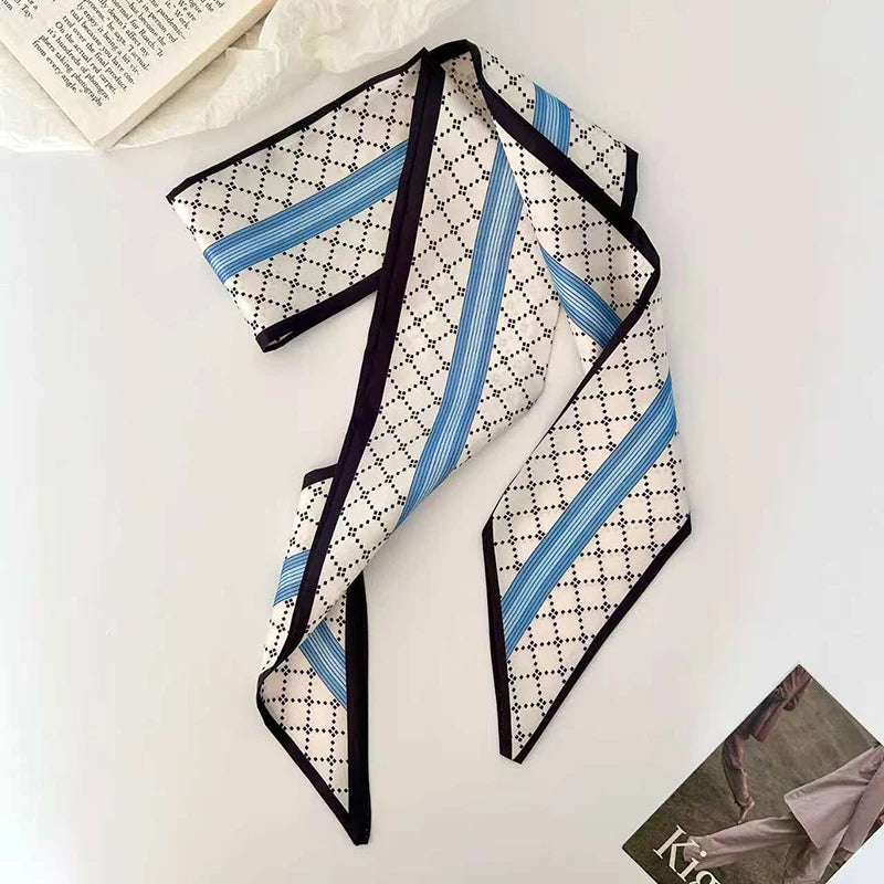Luxury Brand Model Striped Printing Bag Handbag Handle Ribbon Scarf Small Silk Scarf Women Hair Band Neck Scarves Neckerchief