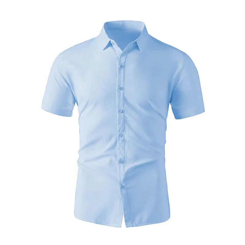 2025 New Men's Business Casual Solid Color Short Sleeved Shirt for Summer Fashion No Ironing Comfortable and Versatile Top