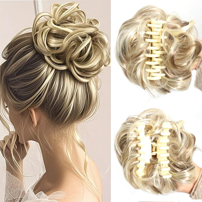 Synthetic Messy Bun Claw Clip Hair Hairpieces 6 Inch Curly Wavy Chignon Hair Extensions Messy Updo Hair Accessories For Women