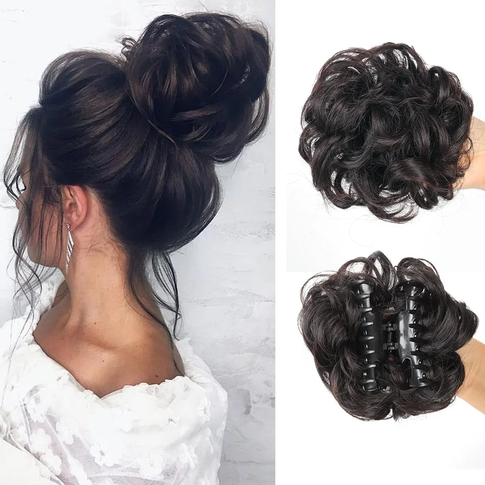 Claw Clip Messy Chignon Wavy Curly Hair Bun Clip in Claw Ponytail Synthetic Tousled Updo Scrunchie Hairpiece for Women