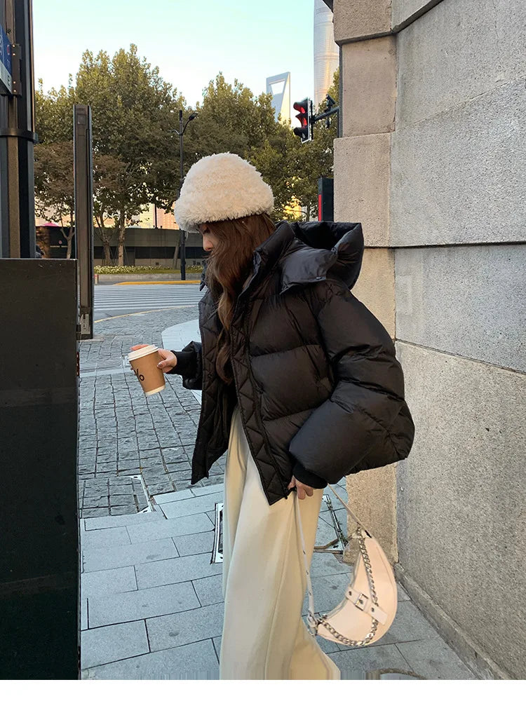 New Winter Puffer Jacket Women Fashion Hooded Down Cotton Overcoat Female Loose Casual Warm Parkas Outerwear