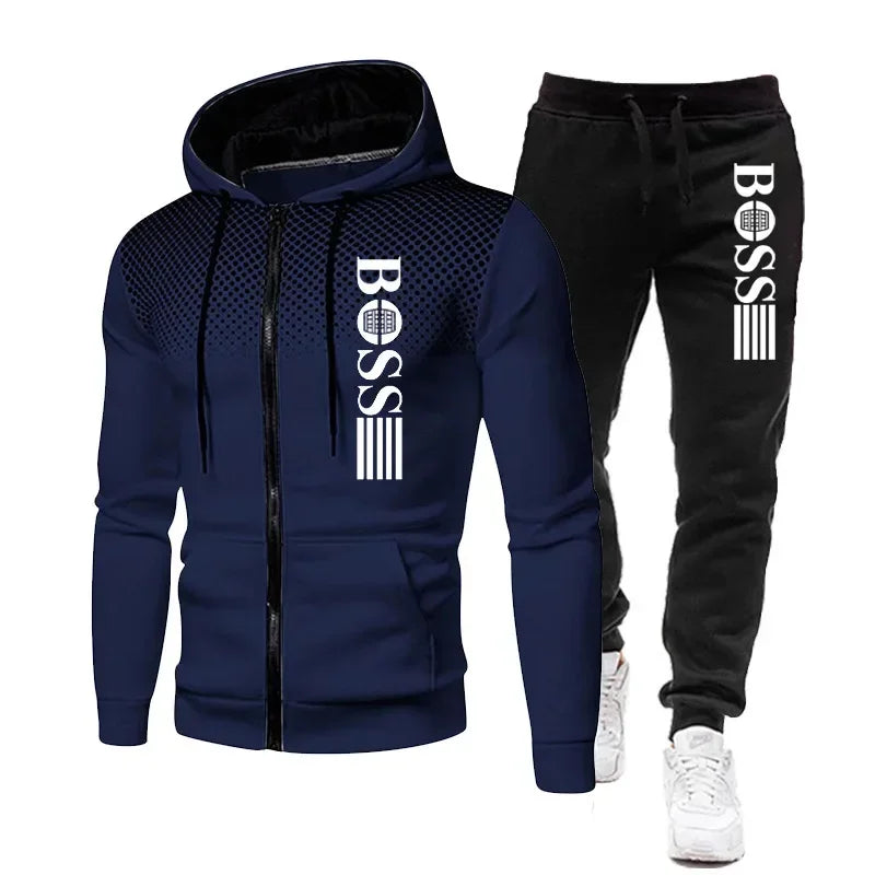 Two-piece Set of Warm Sportswear for Autumn and Winter, 2026New Style Fashionable Men's Zipper Hoodie + Casual Pants Set