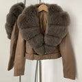 Fake Leather Coat New Natural Fox Fur Autumn Short Faux Leather Jacket Female Spring PU Women Long Sleeve Real Fur Coat Thin