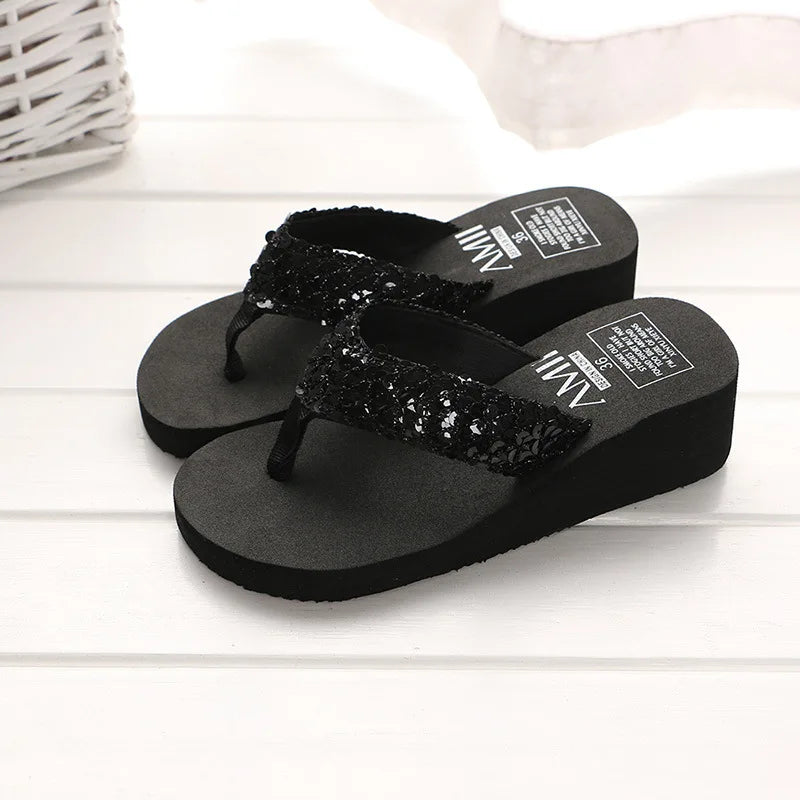 Summer Sequins Slippers Women Sandals Shoes Woman 2024 Open Toe Flip Flops Ladies Clear Outdoor Flat Beach Slides Zapatos Mujer