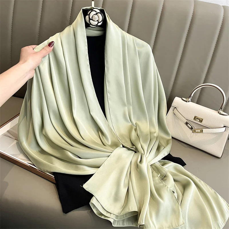 2024 Luxury Brand Silk Scarf for Women Large Shawl Wrap Headband Solid Design Hijab Beach Stoles Female Foulard Echarpe Bandana
