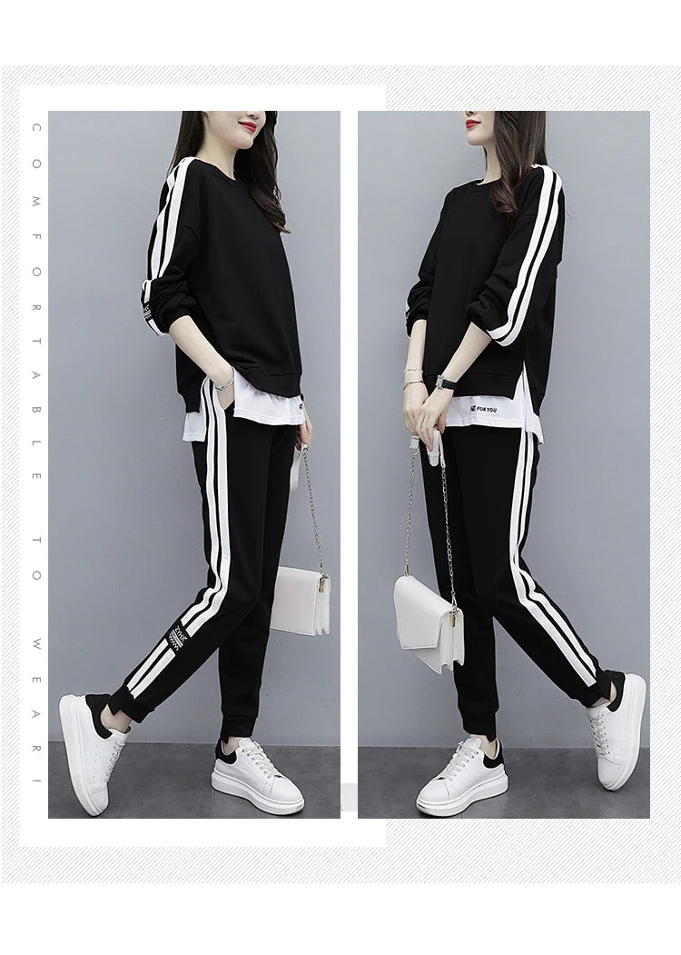 Casual Sportswear Set for Women Spring Autumn New Style Loose Fashionable Large Size Trendy Sweatshirt Best Friend Outfit