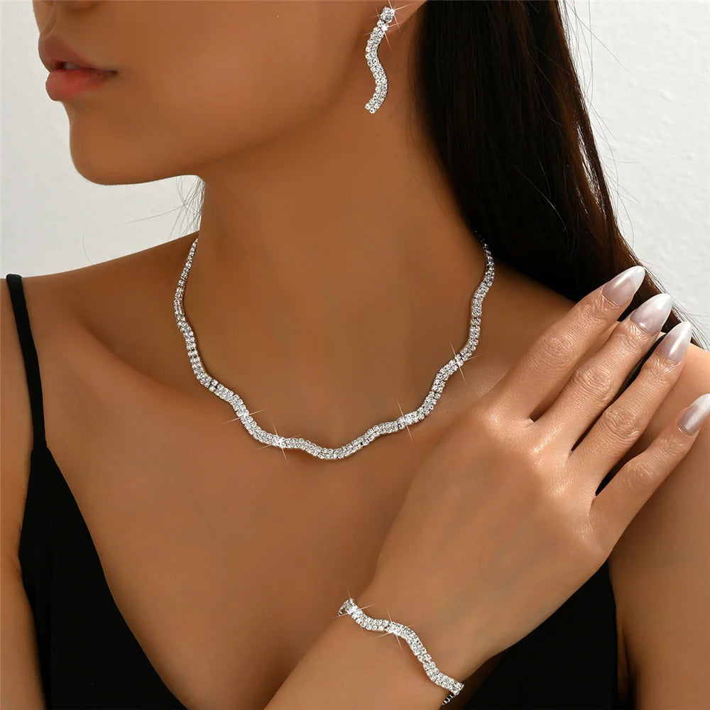 Luxury Female Women Black Earrings Necklace Wedding Jewelry Set