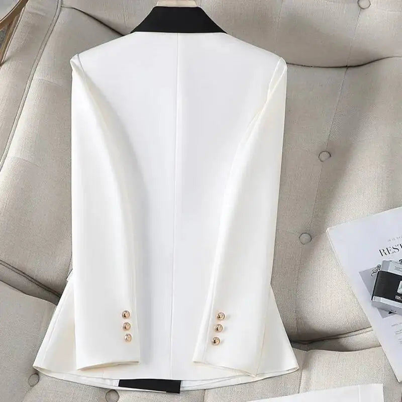 XFPV Office Lady Women Long Sleeves Blazer 2025 Autumn New Contrast Color Double Breasted Notched Loosĺe Blazers Coat Autumn New