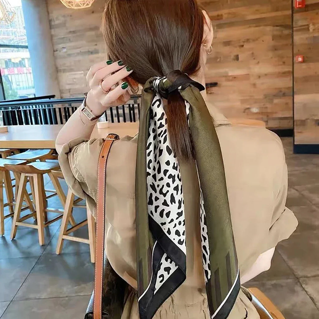70cm Pink Floral Silk Scarf for Women Simulated Silk Fresh and Elegant Versatile Headwear Clothing Bags and Square Scarf