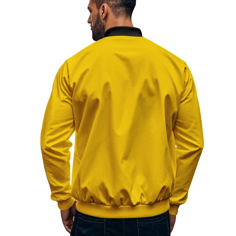2024 New Spring And Autumn Men's Stand Collar Jacket Solid Color Leisure Sports Long Sleeve Zipper Coat Straight Tube Large Size
