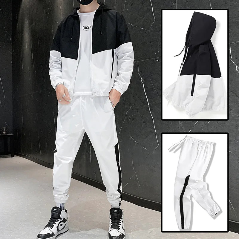 M-6XL New Men's Sportswear Set from Japan South Korea Autumn Casual Wear Men's Hooded Jacket Leg Tied Pants Trendy Casual Suit