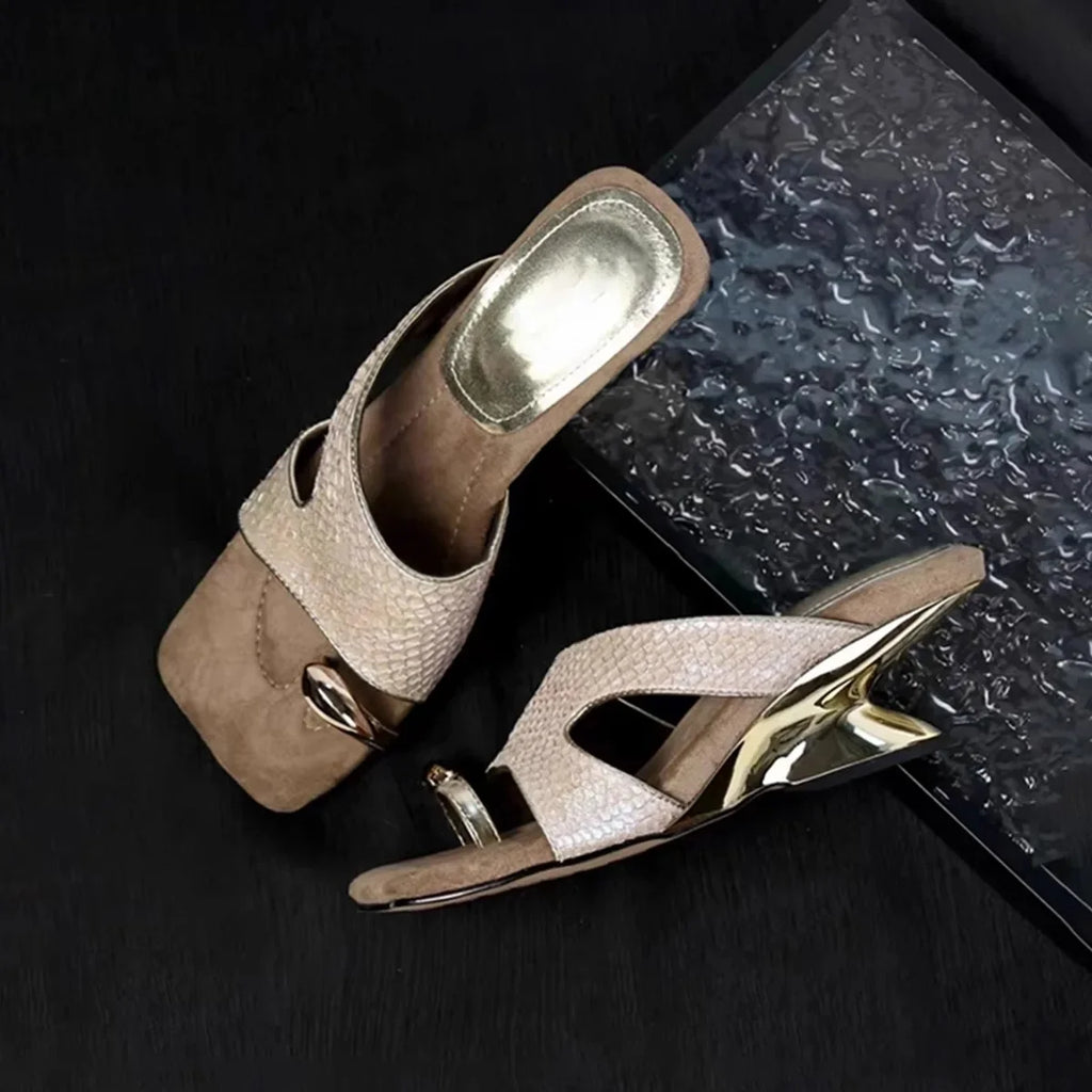 French Fairy Tale Style Metal Buckle Wedge Heel Soft Bottom Fashionable Sandals Women Summer New No Fatigue Slip-On Shoes