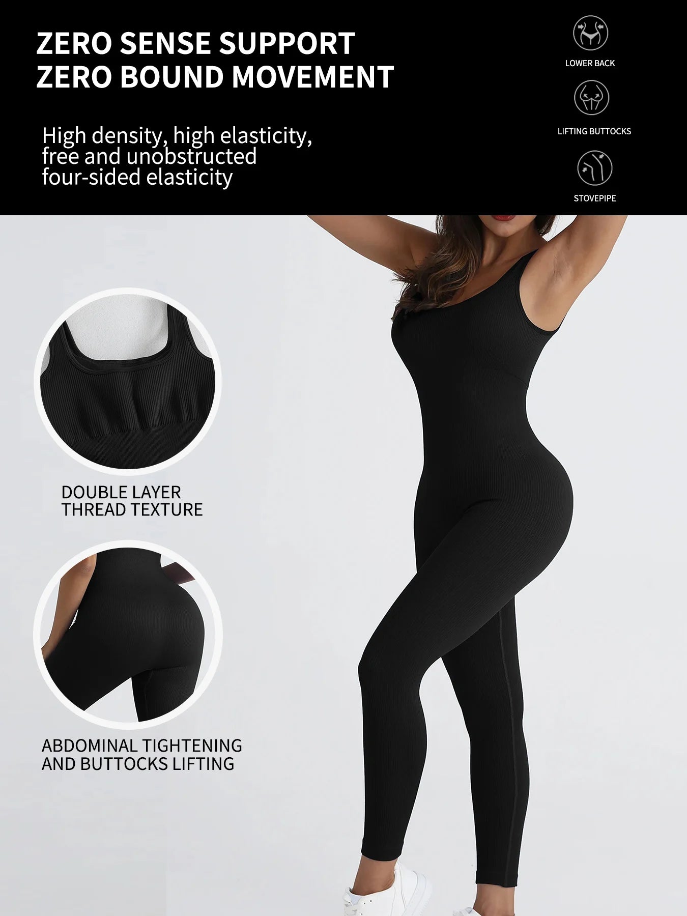 CZGUKE Women's seamless one-piece sportswear yoga ribbed slim-fitting one-piece square-neck base pants long pants fitness wear
