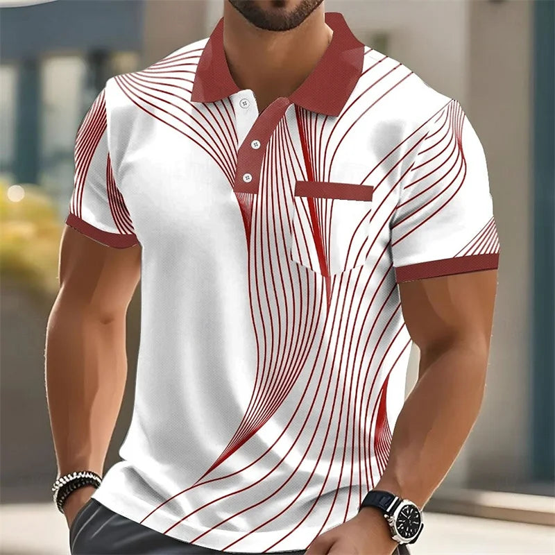 Summer Fashion Short Sleeve Men's Polo Shirt Striped 3D Printed Lapel Men's Top High Quality Men's Shirt Casual Wear
