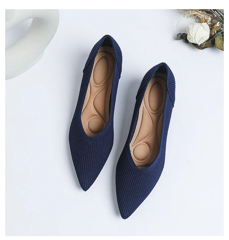 2026 New Women's High Heels Large 42/43 Fashion Pointed Anti slip Rubber Bottom Knitted Breathable Shoes