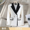 XFPV Office Lady Women Long Sleeves Blazer 2025 Autumn New Contrast Color Double Breasted Notched Loosĺe Blazers Coat Autumn New