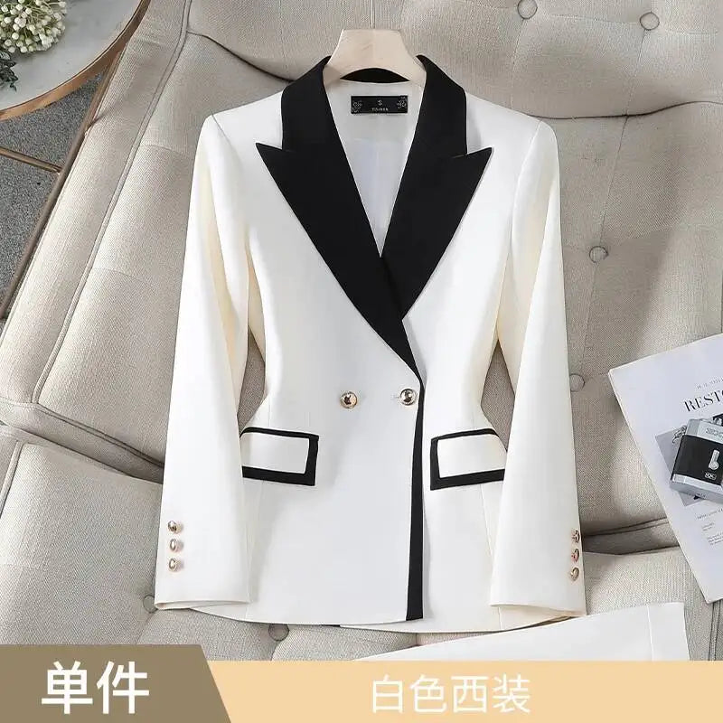 XFPV Office Lady Women Long Sleeves Blazer 2025 Autumn New Contrast Color Double Breasted Notched Loosĺe Blazers Coat Autumn New
