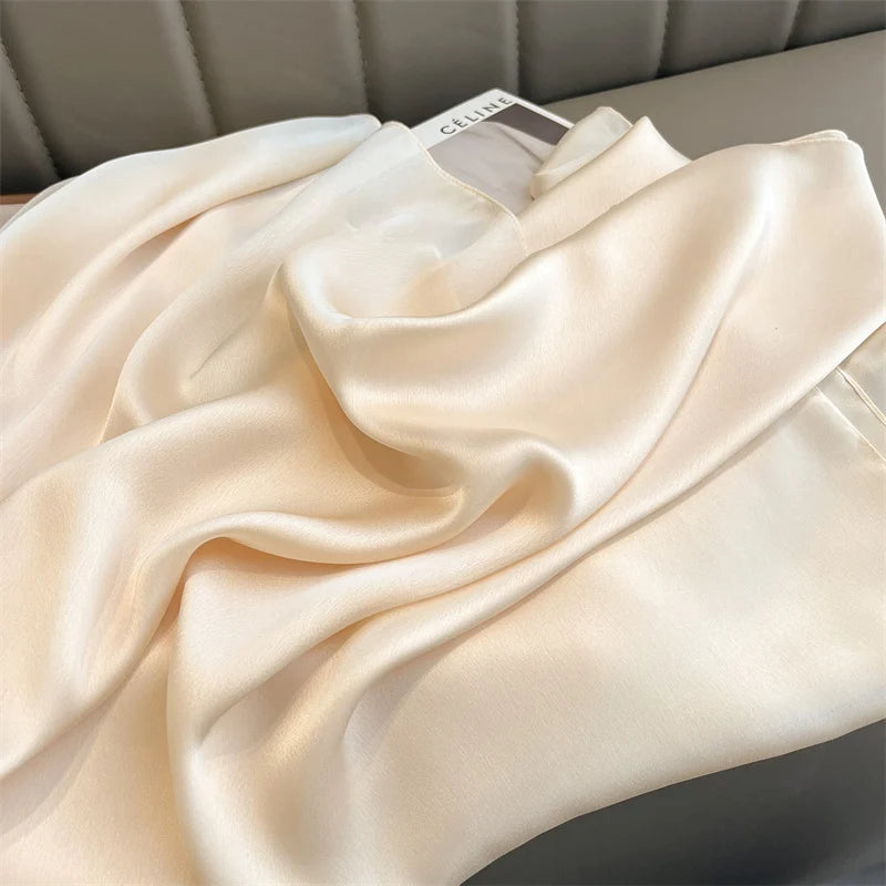 2024 Luxury Brand Silk Scarf for Women Large Shawl Wrap Headband Solid Design Hijab Beach Stoles Female Foulard Echarpe Bandana