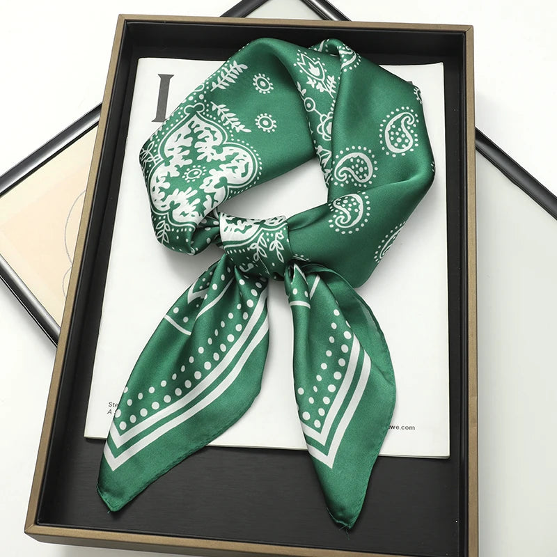 70x70cm Women Silk Scarf Small Satin Square Print Wrap Foulard Femme Handkerchief Bandana Neck Hair Skinny Tie Scarves Shawls