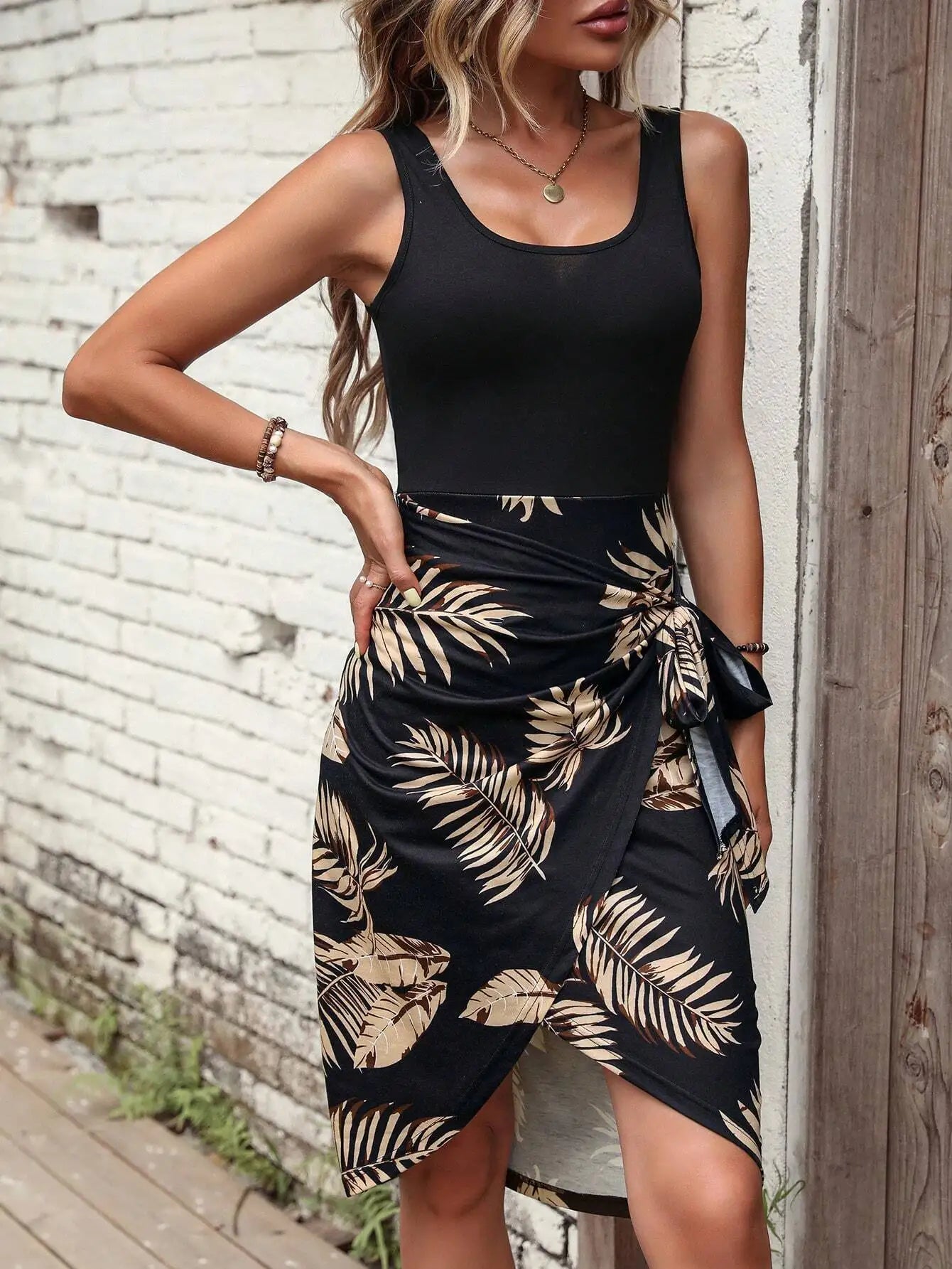 Tropical Print Maxi Dress Summer 2025 Elegant mid Waist Knitted A-Line Skirt Couple's Holiday Beach Women's Dress