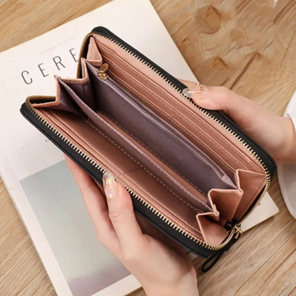 Fashion Zipper Long Wallet Large Capacity Leather Card Bag Long Purse Women