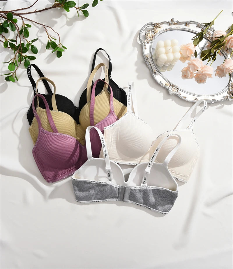 FINETOO Thickened Push-Up Bra for Women No Steel Padded Brassiere Anti-Sagging Underwear Sexy Backless Gather Bralette Lingerie