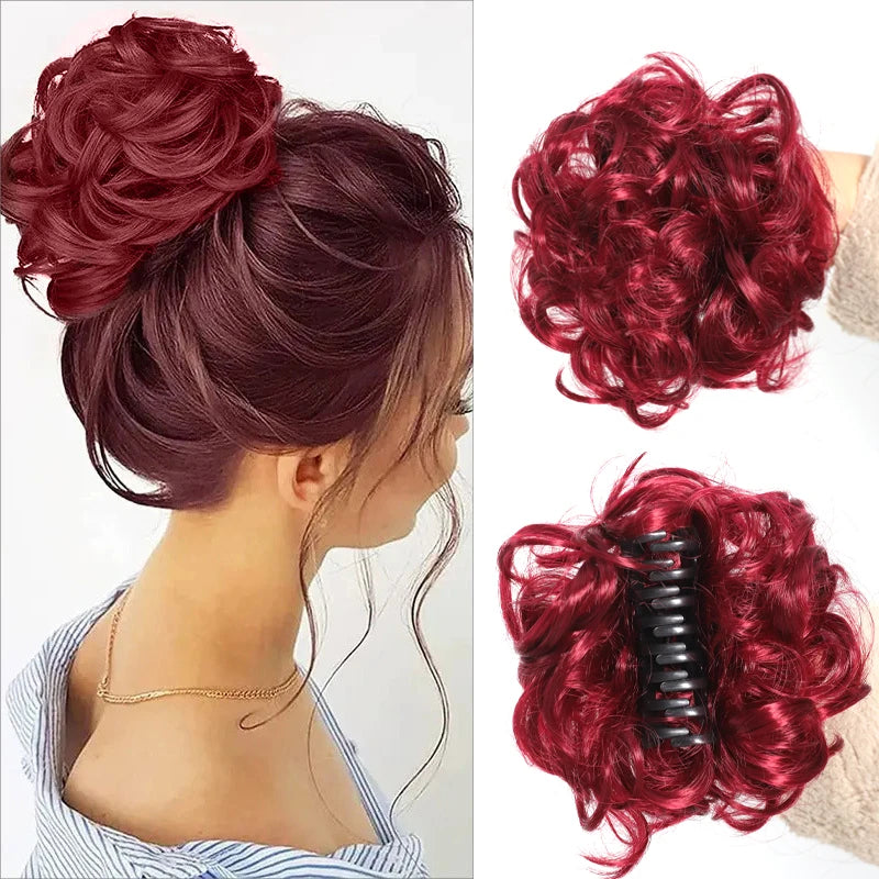 Synthetic Messy Bun Claw Clip Hair Hairpieces 6 Inch Curly Wavy Chignon Hair Extensions Messy Updo Hair Accessories For Women