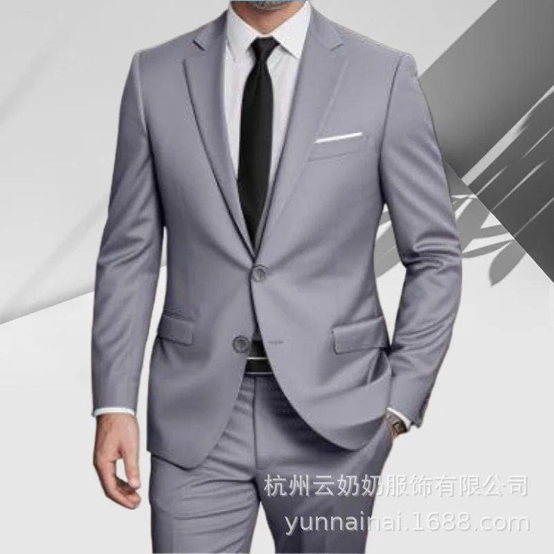 Men's Slim Fit Two-Piece Suit Set Casual Business Formal Wedding Groomsmen High-End Sensation Polyester Fashion Urban