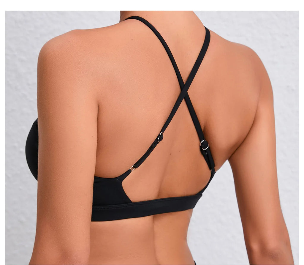 Cross Strap Halter Sports Bra Women's Yoga Pilates Workout Top Hollow Out Quick Dry Fitness Bralette