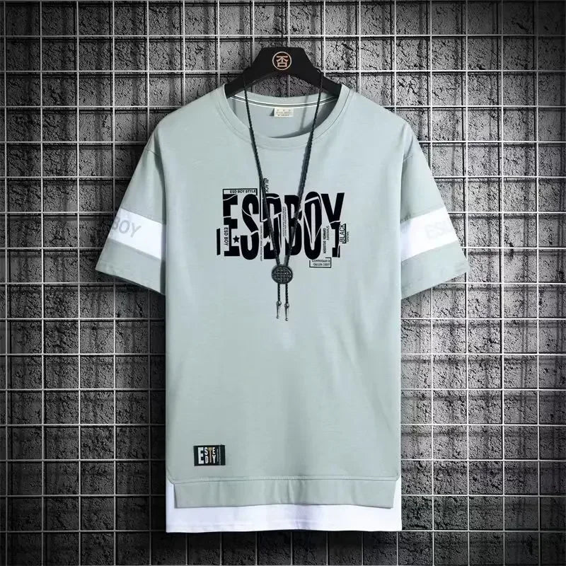 Summer T-shirt for men Round Neck Short sleeved T-shirt Top Clothes for Fashion Brand Slim Fit  men's  trend color blocking top