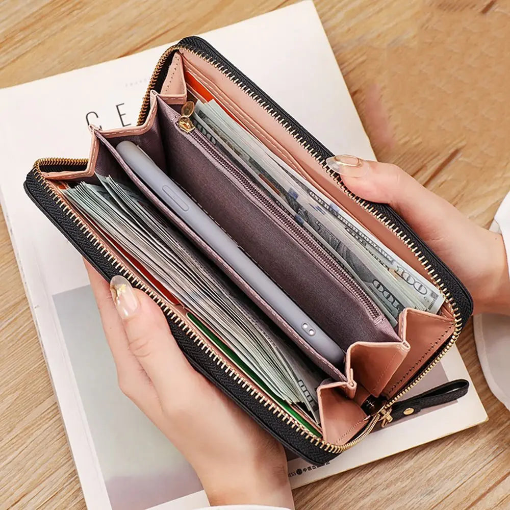 Fashion Zipper Long Wallet Large Capacity Leather Card Bag Long Purse Women