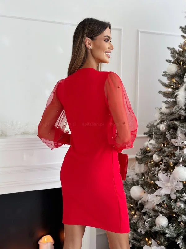 Women's Spring Autumn V-neck Lace Long Sleeve Bodycon Dress