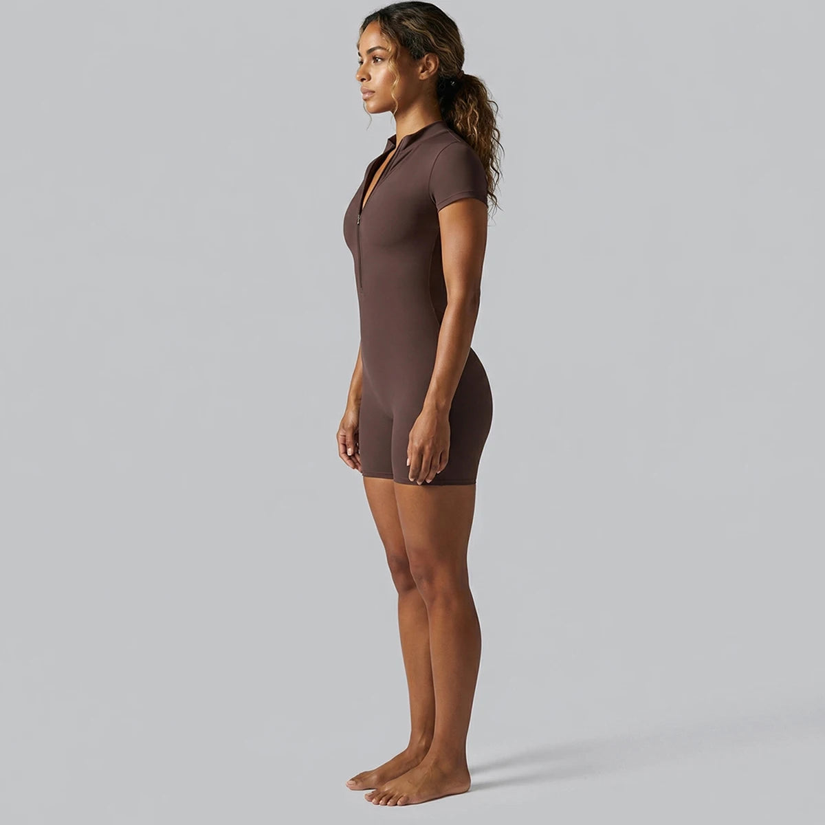 Rooftrellen Woman Yoga Bodysuits Running Sports Push Up Half Zipper One-Piece Jumpsuits Summer Peach Buttocks Push Up Yoga Set