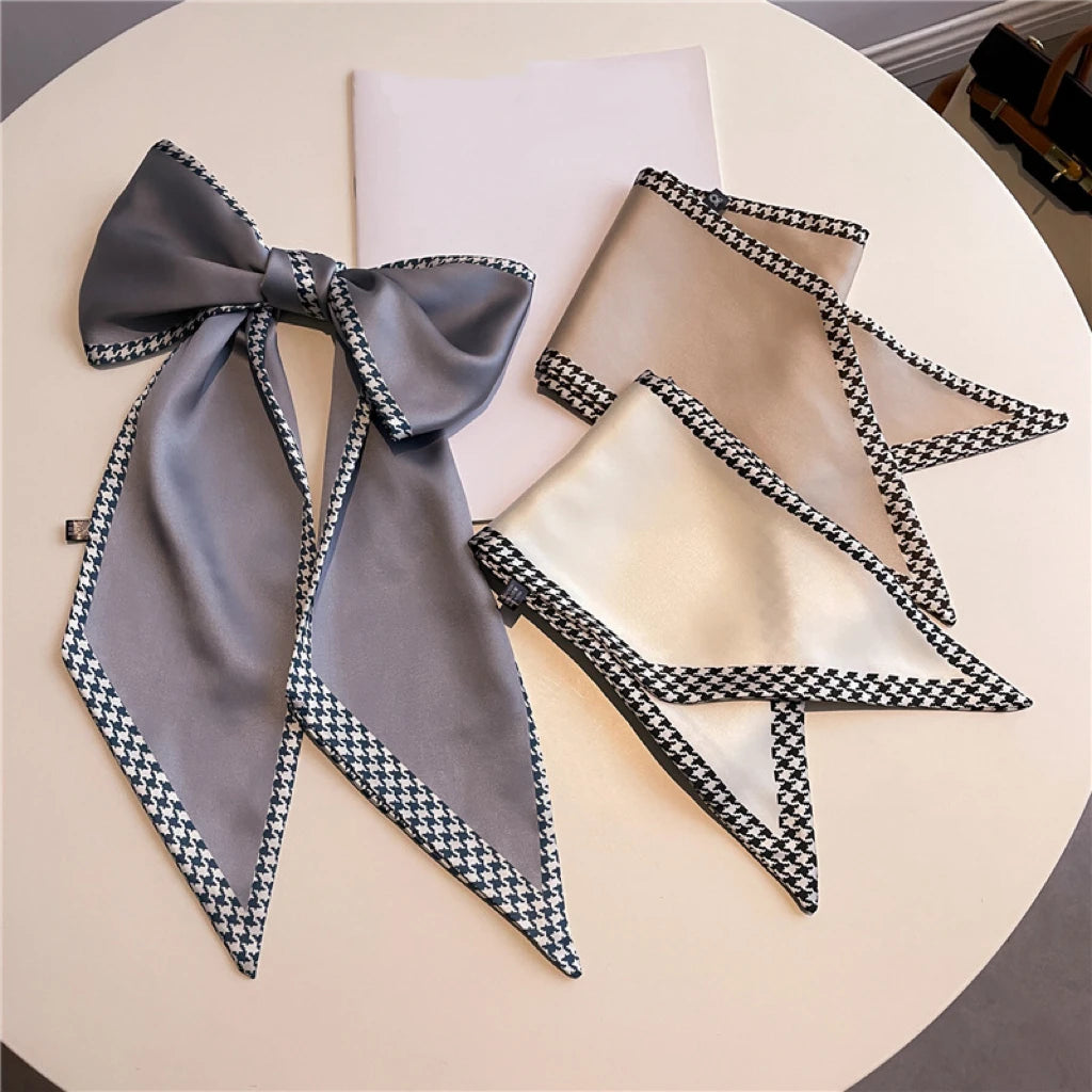 Horse carriage houndstooth decorated summer lightweight scarf fashionable long neckerchief women versatile slim bias-cut ribbon