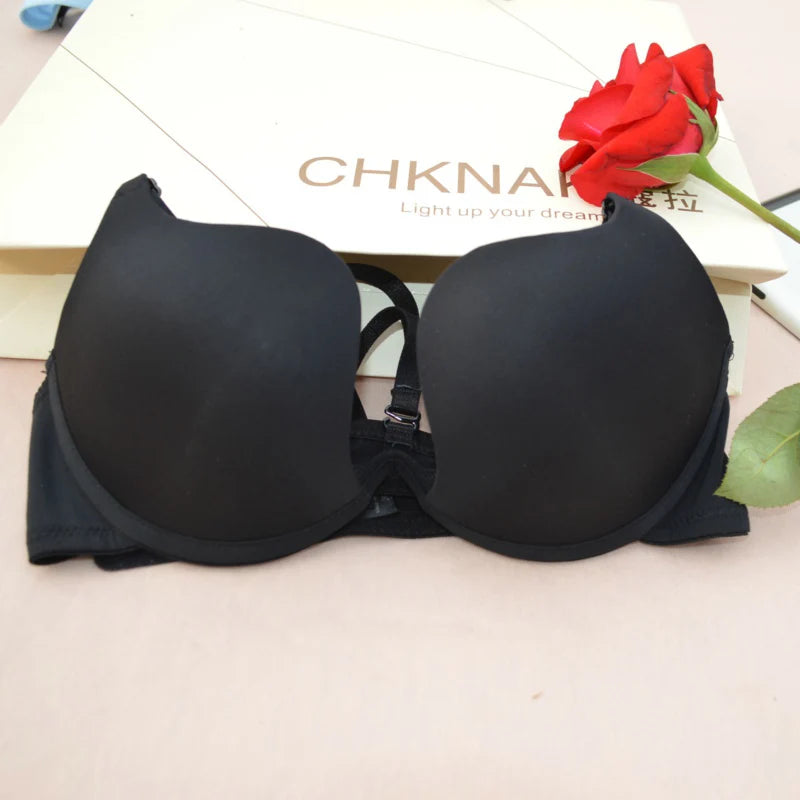 Japanese Deep V Push Up Sexy Bra Underwire Underwear Women Soutien Gorge Thin Half Cup Solid Color Lingerie Beautiful Back