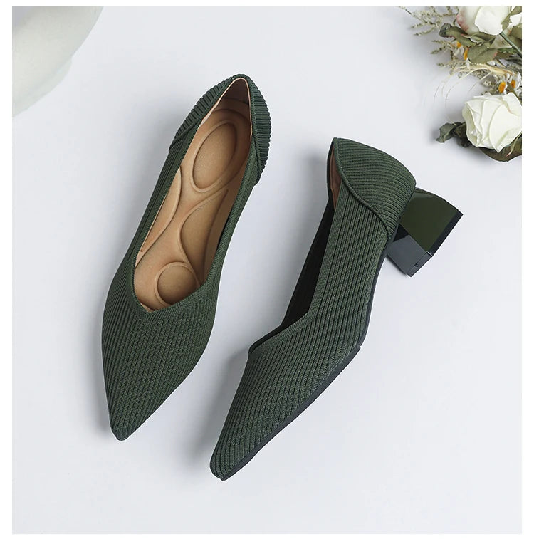 2026 New Women's High Heels Large 42/43 Fashion Pointed Anti slip Rubber Bottom Knitted Breathable Shoes
