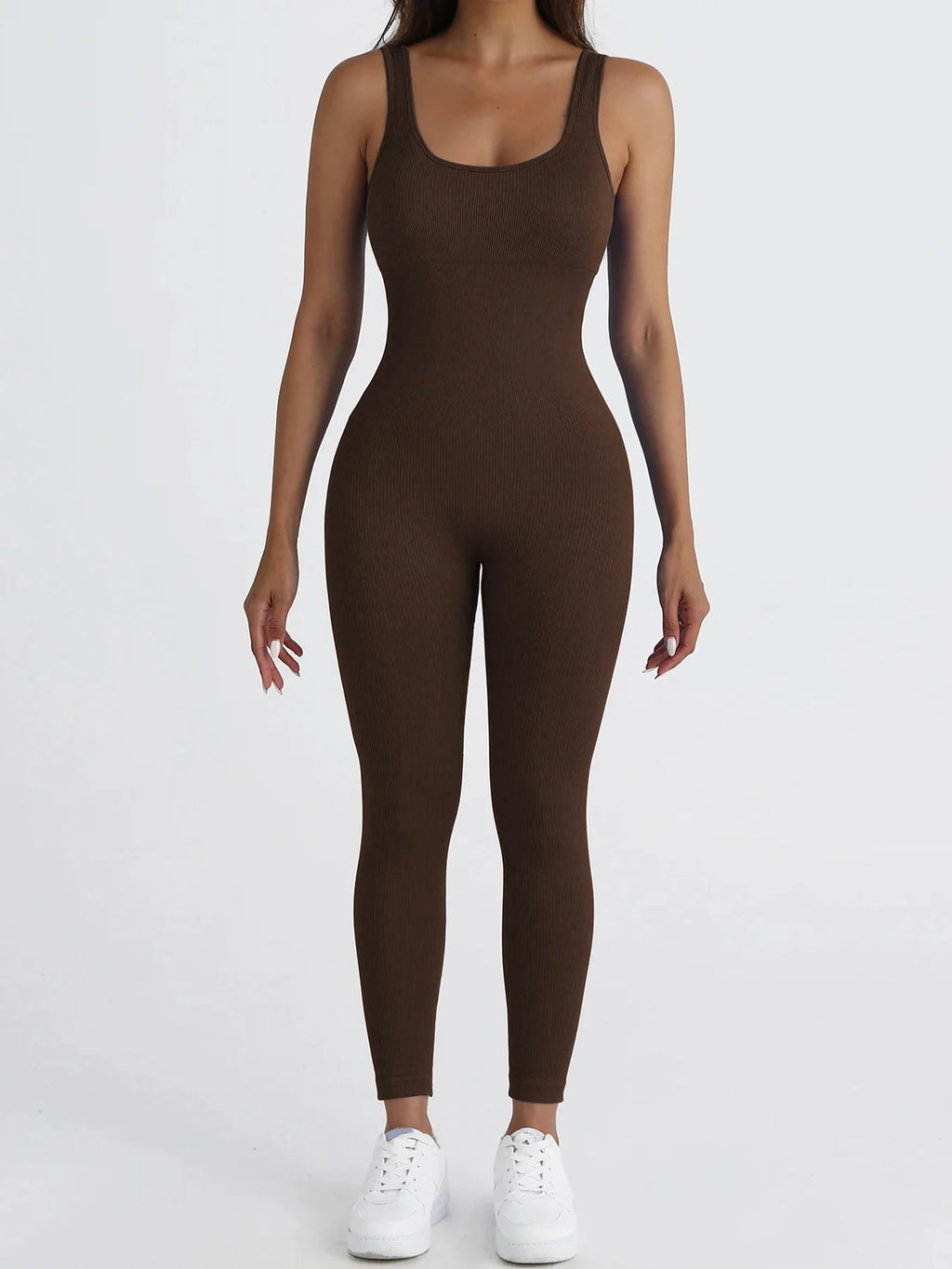 CZGUKE Women's seamless one-piece sportswear yoga ribbed slim-fitting one-piece square-neck base pants long pants fitness wear
