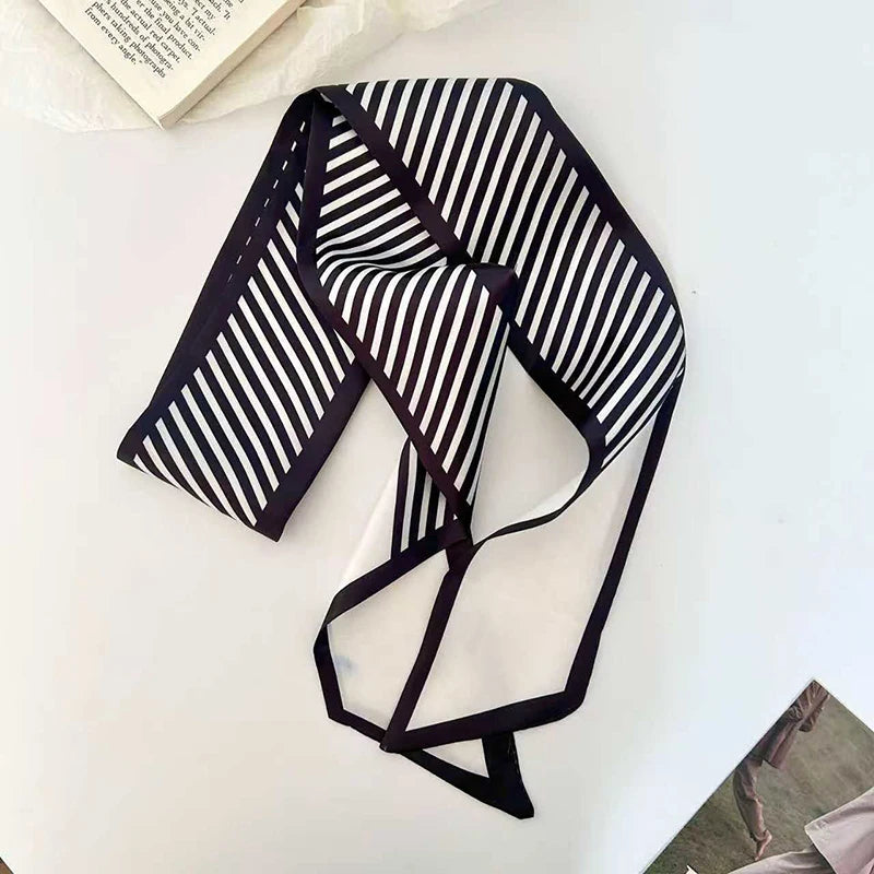 Luxury Brand Model Striped Printing Bag Handbag Handle Ribbon Scarf Small Silk Scarf Women Hair Band Neck Scarves Neckerchief