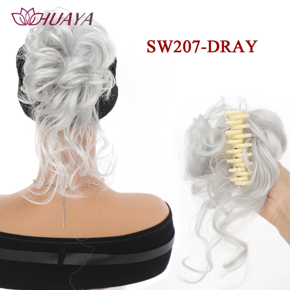 HUAYA Synthetic Messy Curly Claw Hair Bun Chignon Hair Extensions Scrunchy Fake False Hair With Tail for Women Hairpieces