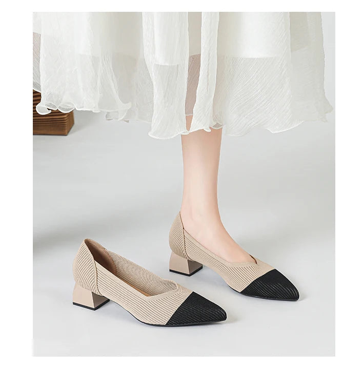 2026 New Women's High Heels Large 42/43 Fashion Pointed Anti slip Rubber Bottom Knitted Breathable Shoes