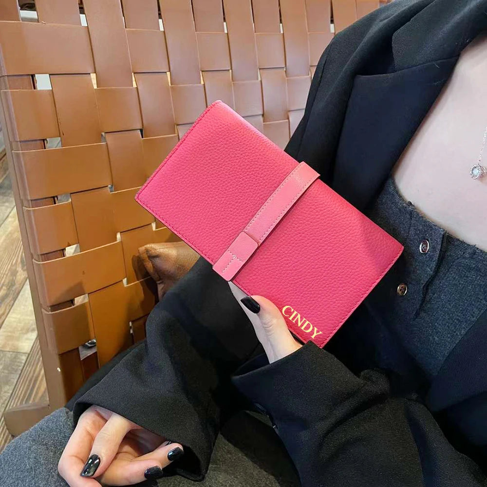 Luxury Genuine Leather Women Long Wallet Custom Name Female Card Holder Clutch Bag Fashion New Personalize Initials Purse Wallet