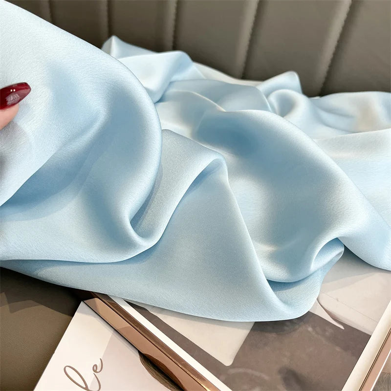 2024 Luxury Brand Silk Scarf for Women Large Shawl Wrap Headband Solid Design Hijab Beach Stoles Female Foulard Echarpe Bandana