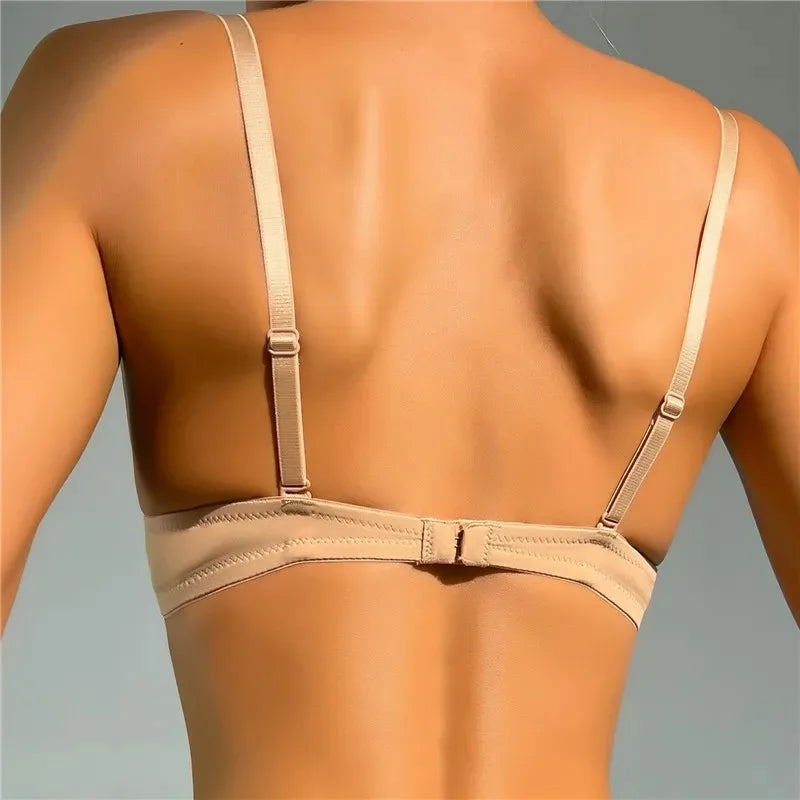 Sexy Women Lingerie Backless Bras Underwear Deep V Low Cut Push Up Bra Intimates Female Sport Yoga Bralette Low Back Invisible