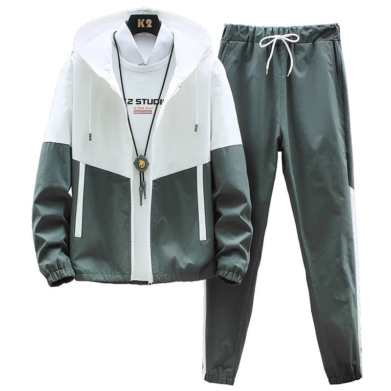 M-6XL New Men's Sportswear Set from Japan South Korea Autumn Casual Wear Men's Hooded Jacket Leg Tied Pants Trendy Casual Suit
