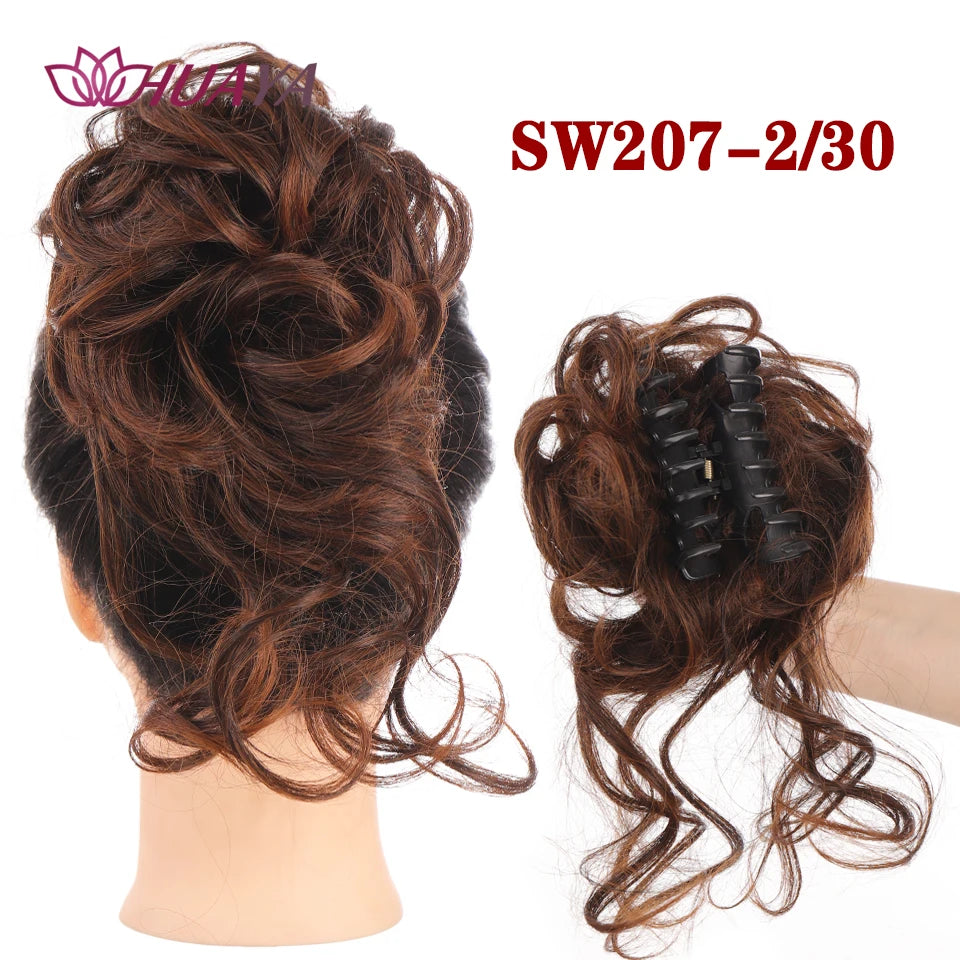 HUAYA Messy Curly Short Synthetic Hair Extension Chignon Donut Roller Bun Wig Claw Clip In Hairpiece for Women