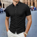 2025 New Men's Business Casual Solid Color Short Sleeved Shirt for Summer Fashion No Ironing Comfortable and Versatile Top