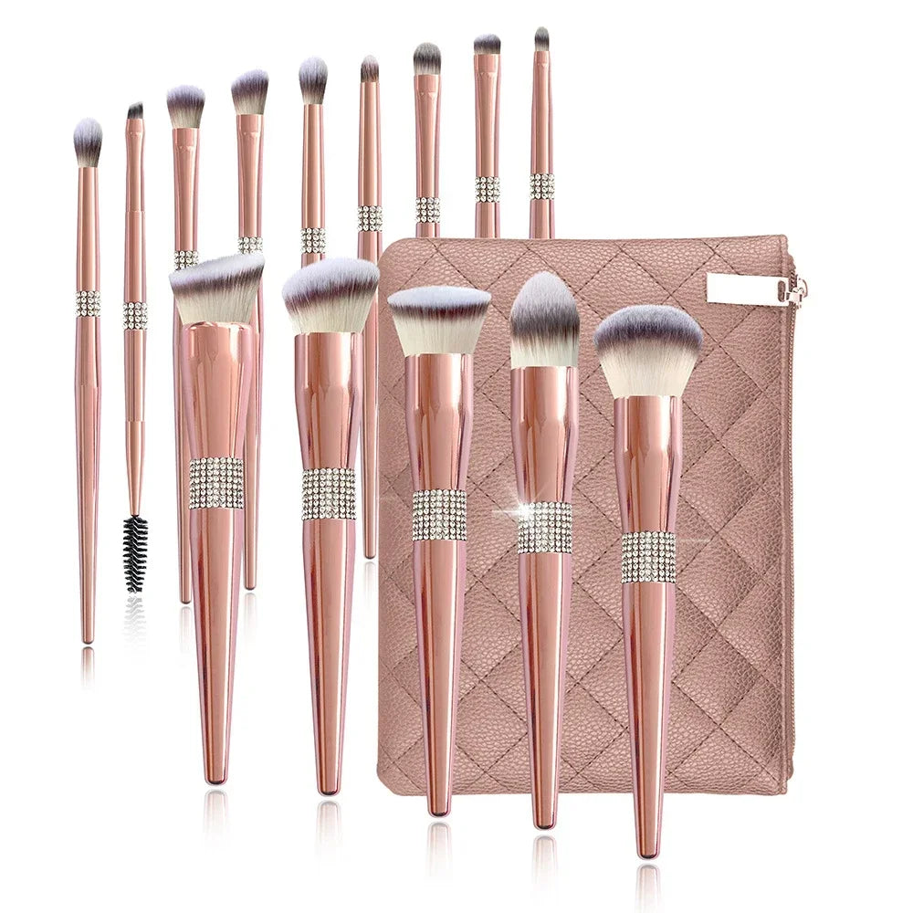 LOYBJ 10pcs Diamond Makeup Brushes Set Cosmetics Blending Tool Powder Foundation Blush Highlight Eyeshadow Eyebrow Eyelash Brush