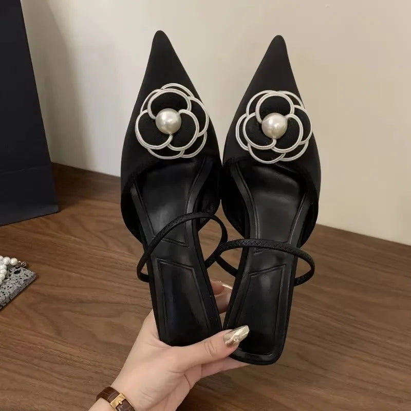 2026 Flower Pointed Toe High Heels Women Luxury Designer Sandals Female Summer Elegant Fashion Pumps Flower Mule Slippers Women