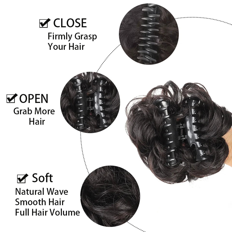 Claw Clip Messy Chignon Wavy Curly Hair Bun Clip in Claw Ponytail Synthetic Tousled Updo Scrunchie Hairpiece for Women